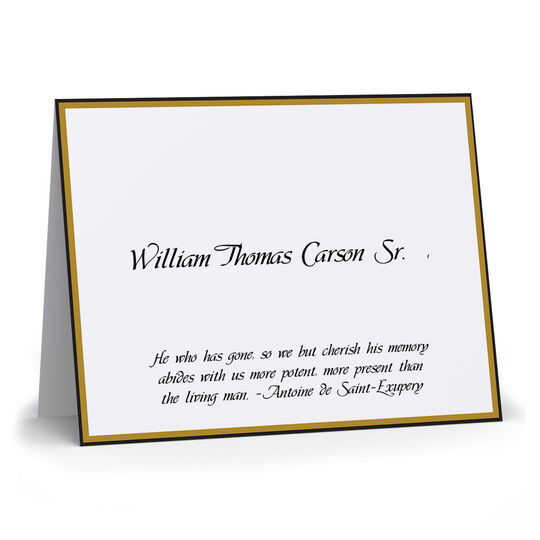 Gold and Black Minuet Folded Sympathy Cards - Raised Ink